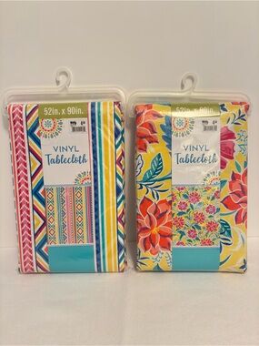 Big Lots Vinyl Tablecloths Stripes/ Flowers 52" x 90" Rectangle New in Package